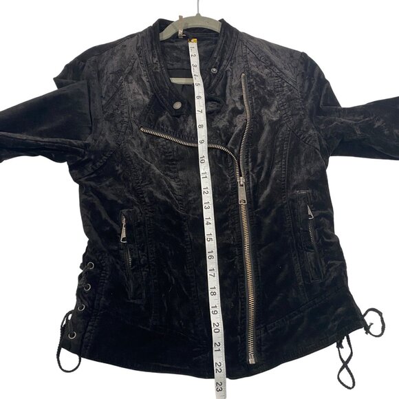 Free People Lacey velvet  jacket Womens XS Black Moto Jacket Lace-Up Details - Picture 11 of 12